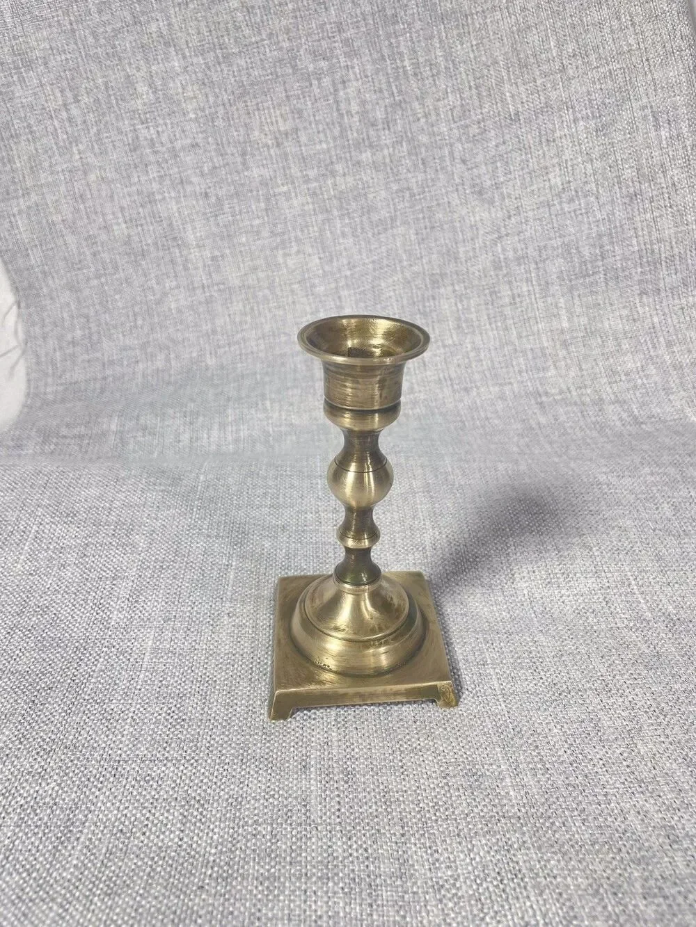 Vintage Solid Brass Candlestick 5” Tall Footed‎ Taper Candle Holders
